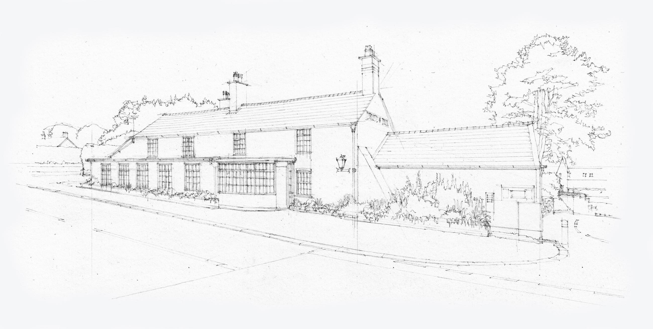 A line drawing of the Druid Inn